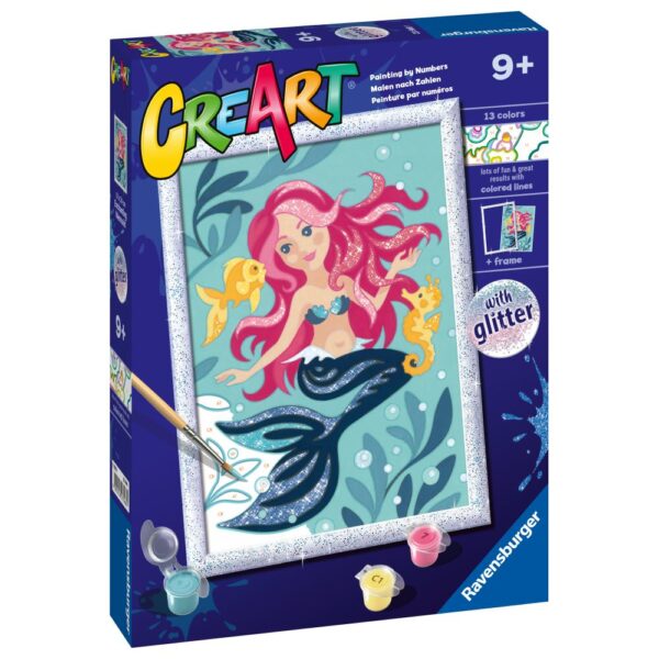 4005556235681_LEFT_3D Ravensburger - CreArt pictura pe numere pentru copii cu sclipici sirena - RVSPBN23568