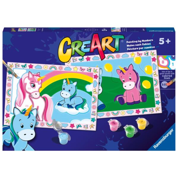 Ravensburger - CreArt pictura pe numere pentru copii 2 sabloane unicorni veseli - RVSPBN23699