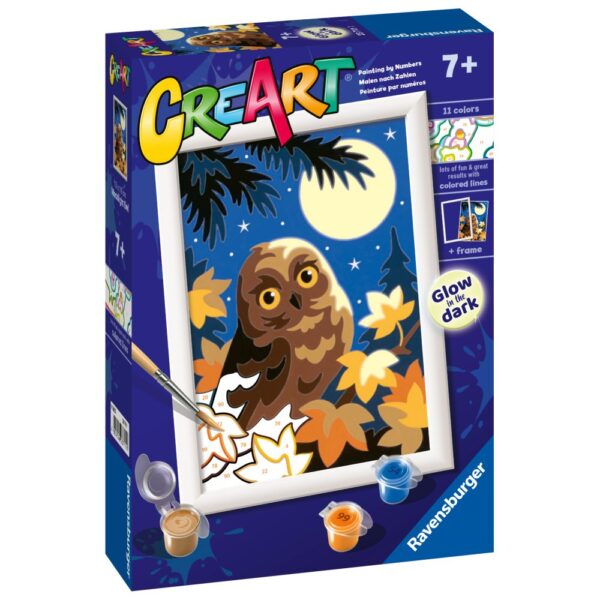 Ravensburger - CreArt pictura pe numere pentru copii bufnita care straluceste in intuneric - RVSPBN23711
