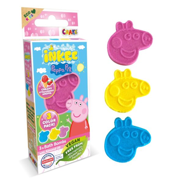 Craze - Bombe de baie Inkee 3 buc asortate in forma de Peppa Pig - CRZ44001