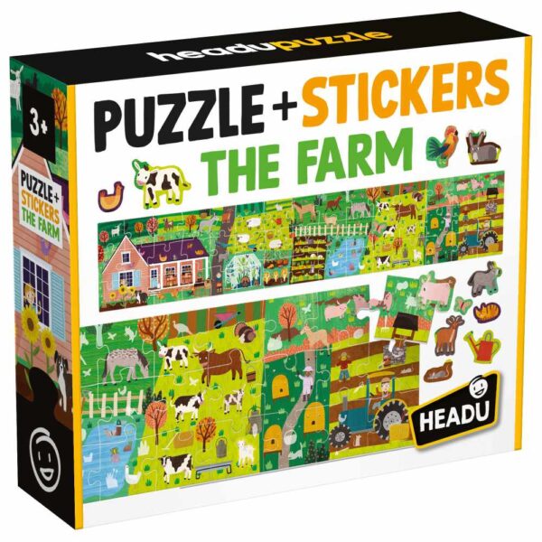 Headu - Puzzle si stickere Ferma cu 48 piese - HE59087