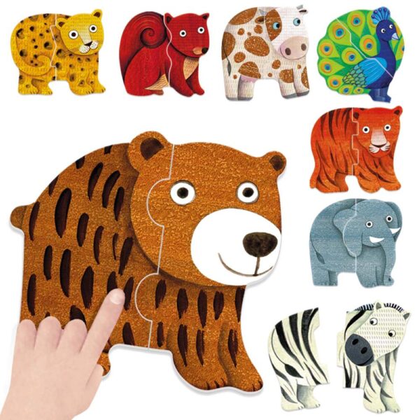 Headu - Puzzle Tactil contur Animale cu piese mari 2-4 ani - HE60797