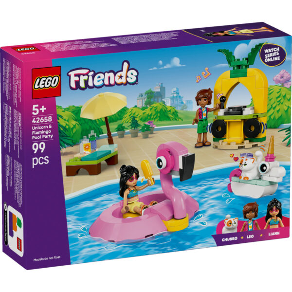 LEGO Friends - Petrecere la piscină cu unicornul şi flamingo 42658, 99 piese
