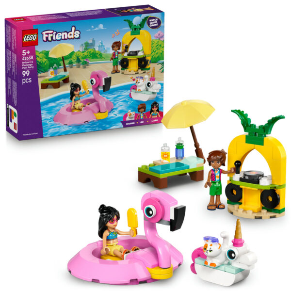 LEGO Friends - Petrecere la piscină cu unicornul şi flamingo 42658, 99 piese