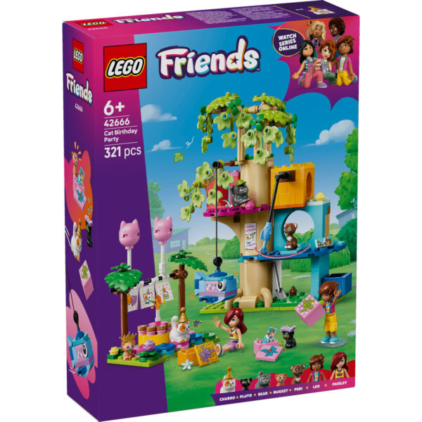 LEGO Friends - Petrecere de ziua de naştere a pisicii şi căsuţă în copac 42666, 321 piese