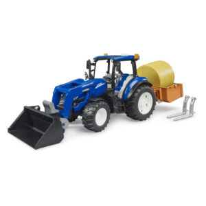 Bruder - Tractor New Holland T5.120 cu incarcator frontal detasabil lada pentru basculat baloti si furci - BR02187