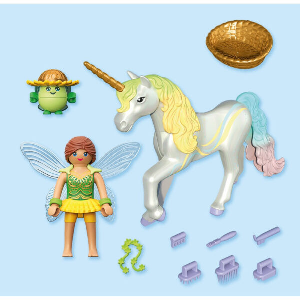 Playmobil - Jucarie de rol Figurina de colectie unicornul Rainbow Flower si zana - PM71840