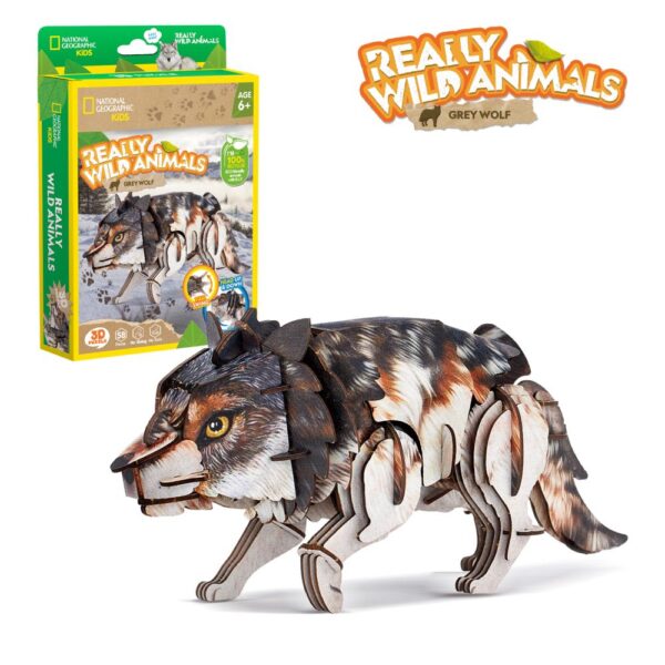Cubic Fun - National Geographic Animale Salbatice Puzzle 3D Lup Cenusiu 58 piese - CUDS1073h
