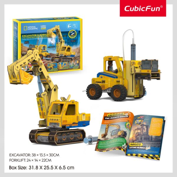 Cubic Fun - Joc Educativ STEM National Geographic puzzle 3D Excavator si Stivuitor - CUDS1131h