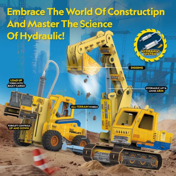 Cubic Fun - Joc Educativ STEM National Geographic puzzle 3D Excavator si Stivuitor - CUDS1131h