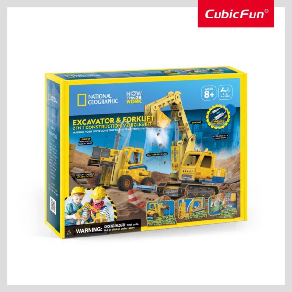 Cubic Fun - Joc Educativ STEM National Geographic puzzle 3D Excavator si Stivuitor - CUDS1131h