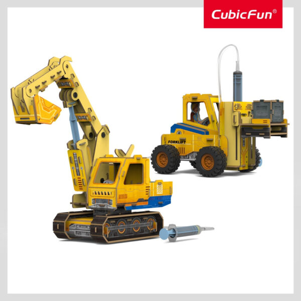 Cubic Fun - Joc Educativ STEM National Geographic puzzle 3D Excavator si Stivuitor - CUDS1131h