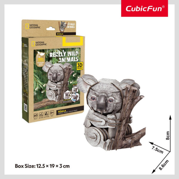 Cubic Fun - National Geographic Animale Salbatice Puzzle 3D Koala 60 piese - CUDS1176h
