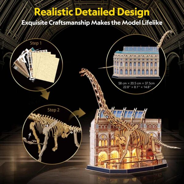 Cubic Fun - Puzzle 3D cu LED muzeul natural Brachiosaurus 217 piese - CUL544h