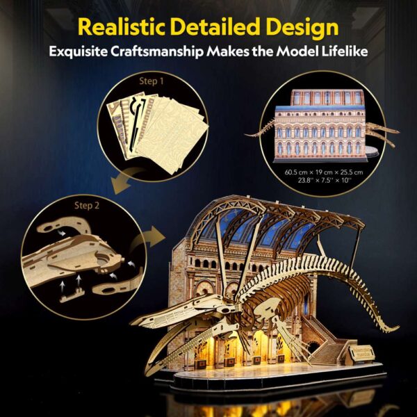 Cubic Fun - Puzzle 3D cu LED muzeul natural Balena albastra 223 piese - CUL545h