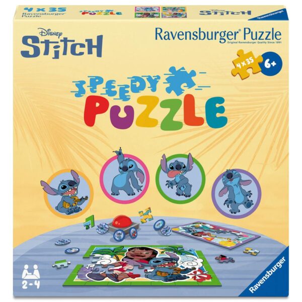 Ravensburger - Puzzle interactiv cu buton sonor pentru testarea rapiditatii Disney Stitch 4x35 piese - RVSPC04178