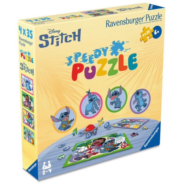Ravensburger - Puzzle interactiv cu buton sonor pentru testarea rapiditatii Disney Stitch 4x35 piese - RVSPC04178