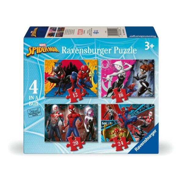 Ravensburger - Puzzle Marvel Spiderman 4 buc in cutie 12 16 20 24 piese - RVSPC04201