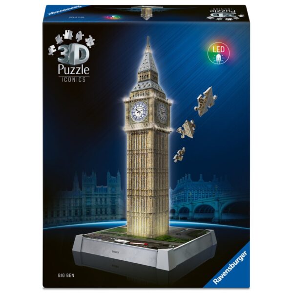 Ravensburger - Puzzle 3D iconic Big Ben cu LED 216 piese model de colectie in miniatura - RVS3D08025