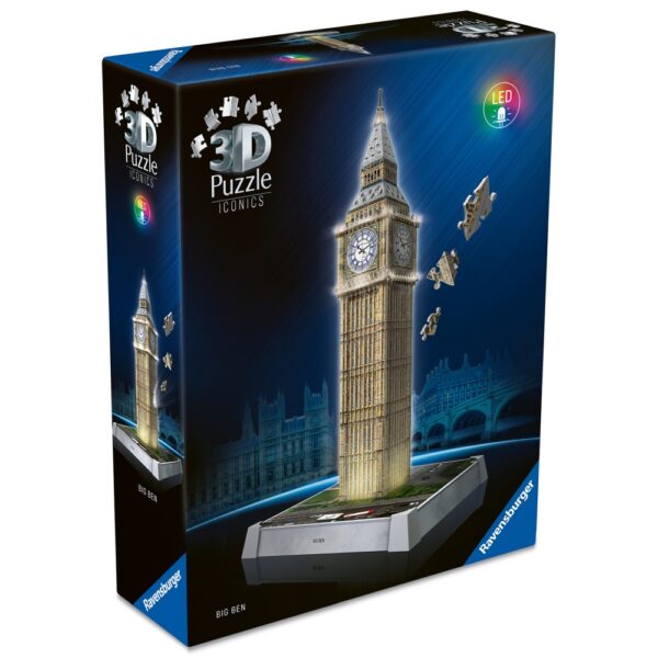 Ravensburger - Puzzle 3D iconic Big Ben cu LED 216 piese model de colectie in miniatura - RVS3D08025