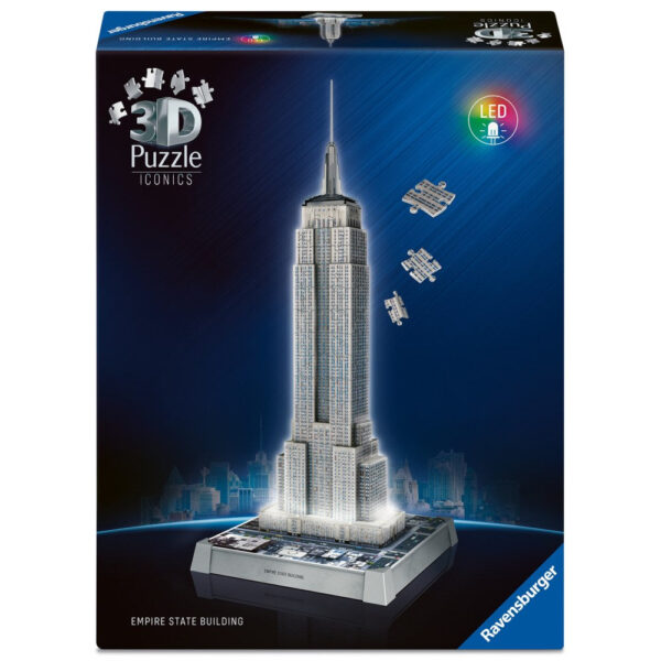 4005555080268_FRONT_3D Ravensburger - Puzzle 3D iconic Empire State Building cu LED 216 piese model de colectie in miniatura - RVS3D08026