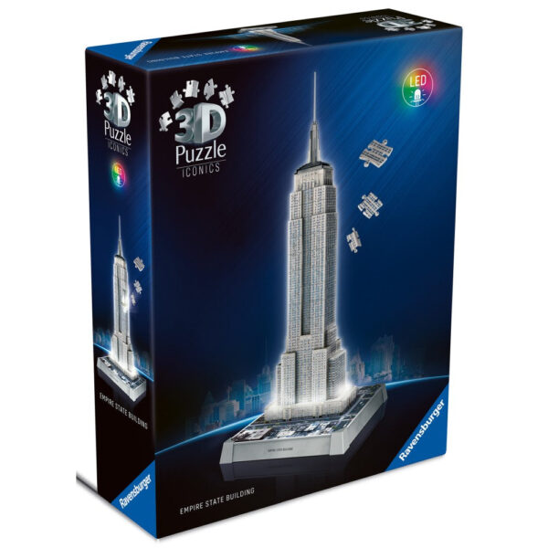 4005555080268_LEFT_3D Ravensburger - Puzzle 3D iconic Empire State Building cu LED 216 piese model de colectie in miniatura - RVS3D08026