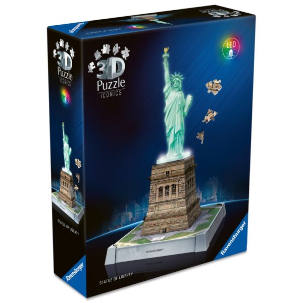 4005555080275_LEFT_3D Ravensburger - Puzzle 3D iconic Statia Libertatii cu LED 108 piese model de colectie in miniatura - RVS3D08027
