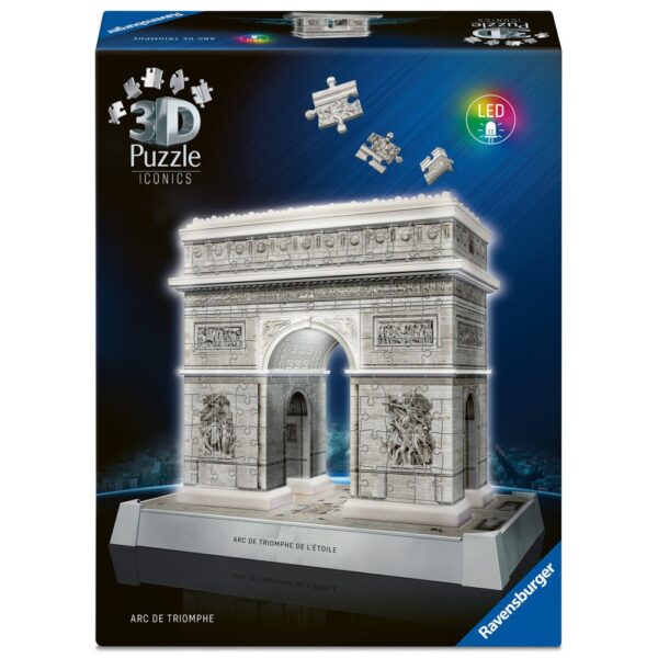 4005555080299_FRONT_3D Ravensburger - Puzzle 3D iconic Arcul de Triumf cu LED 216 piese model de colectie in miniatura - RVS3D08029