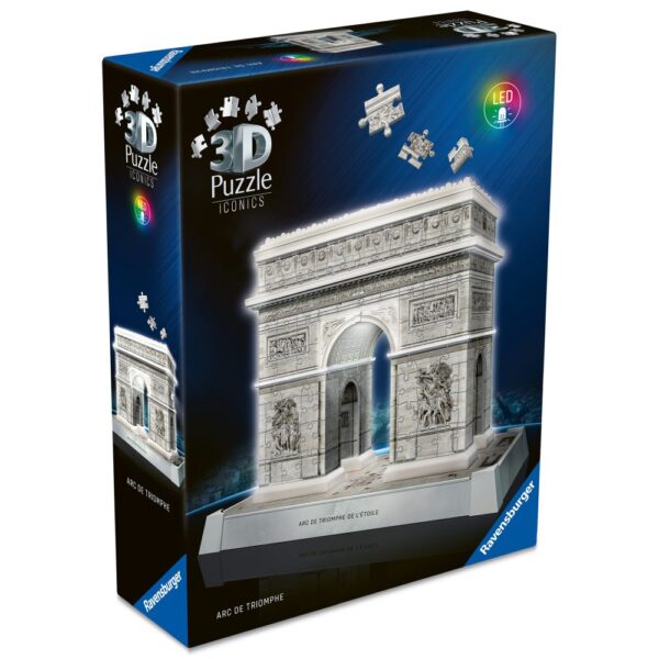 4005555080299_LEFT_3D Ravensburger - Puzzle 3D iconic Arcul de Triumf cu LED 216 piese model de colectie in miniatura - RVS3D08029