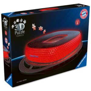 Ravensburger - Puzzle 3D iconic Allianz Arena cu LED 216 piese model de colectie in miniatura - RVS3D08033