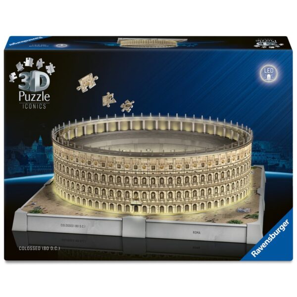 4005555080343_FRONT_3D Ravensburger - Puzzle 3D iconic Colosseum cu LED 216 piese model de colectie in miniatura - RVS3D08034