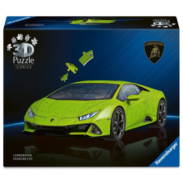 Ravensburger - Puzzle 3D iconic Lamborghini Huracan EVO verde 108 piese model de colectie - RVS3D08037
