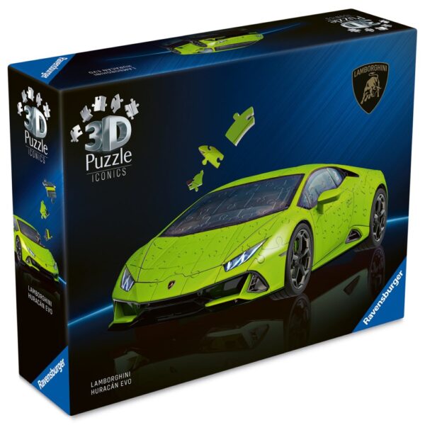 Ravensburger - Puzzle 3D iconic Lamborghini Huracan EVO verde 108 piese model de colectie - RVS3D08037