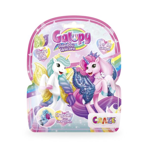 Craze - Galupy figurina Unicorn curcubeu cu aripi sclipitoare si coroana decorata cu un cristal Swarovski - CRZ69578