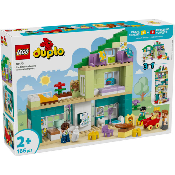 LEGO DUPLO - Casă modernă de familie 3 în 1, cu figurine 10470, 166 piese