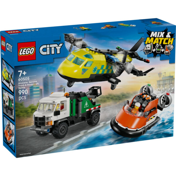 LEGO City - Avion, autospecială de service și aeroglisor în versiuni adaptat 60505, 990 piese