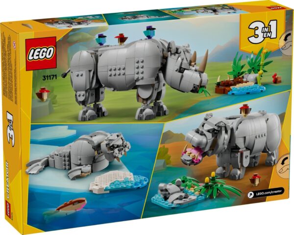 Lego Creator 31171 - Animale salbatice: Rinocer maiestuos cu pasari