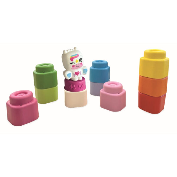 Clementoni - Set de joaca educational Soft Clemmy Unicorn cu 10 cuburi de constructie moi si lavabile - CL17630