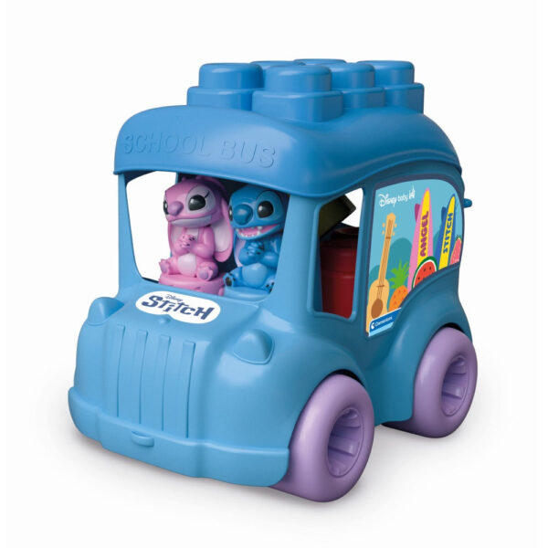Clementoni - Jucarie educationala Soft Clemmy autobuz Disney Stitch cu 2 figurine si 6 cuburi moi si lavabile - CL17974