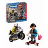 Playmobil - Jucarie de rol Politist cu motocicleta in urmarirea hotului - PM72079