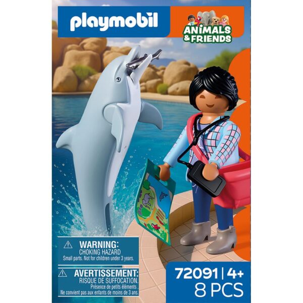 Playmobil - Jucarie de rol Vizitatoare zoo si delfin - PM72091