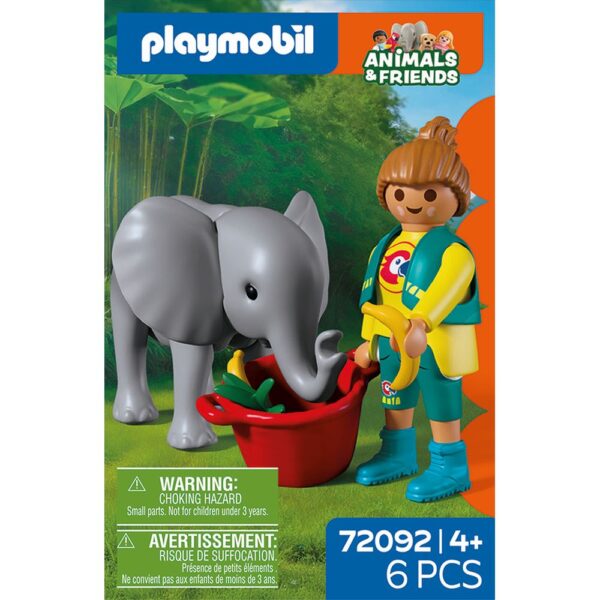 Playmobil - Jucarie de rol Ingrijitor zoo si pui de elefant - PM72092