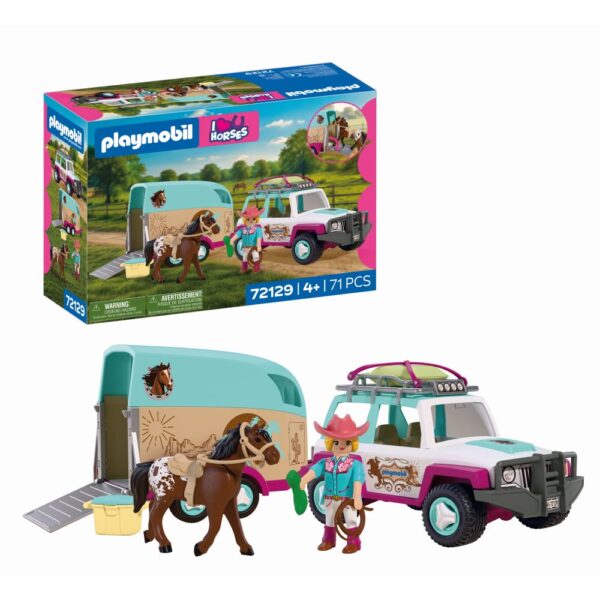 Playmobil - Jucarie de rol Masina cu remorca pentru transportat cai - PM72129